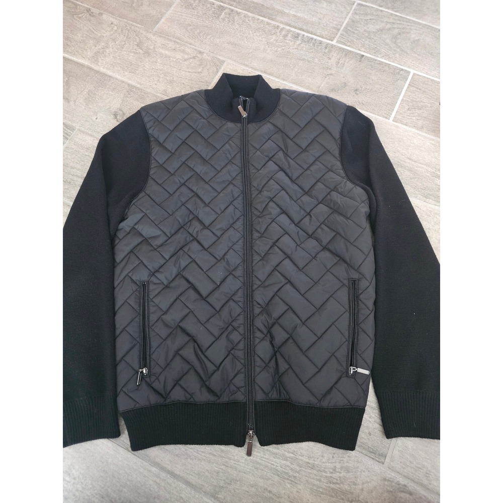 Murano Mens Black Quilted Knit‎ Sleeve Full Zip Bomber Jacket Wool Blend Large
